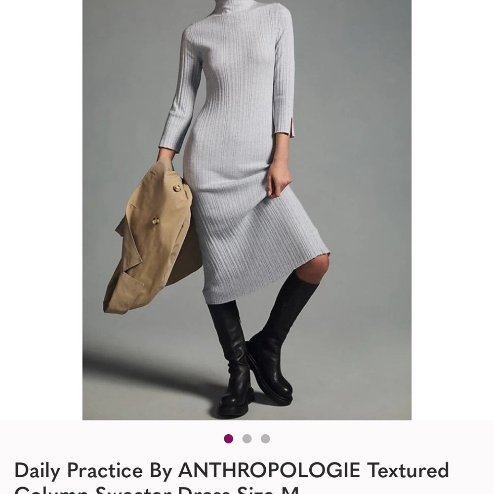 Anthropologie Daily Practice Light Gray Textured Sweater Dress